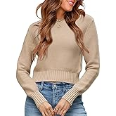 JPGLOV Womens Fall Cropped Sweaters 2026 Trendy Long Sleeve Crewneck Ribbed Knit Pullover Jumper Tops