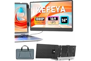 KEFEYA Laptop Screen Extender, 14" Portable Monitor for Laptops 13-17", 1080P FHD IPS Monitor Extender for Laptop with USB-C/HDMI Port, Plug n Play for Windows/Chrome/Mac/Switch/PS5