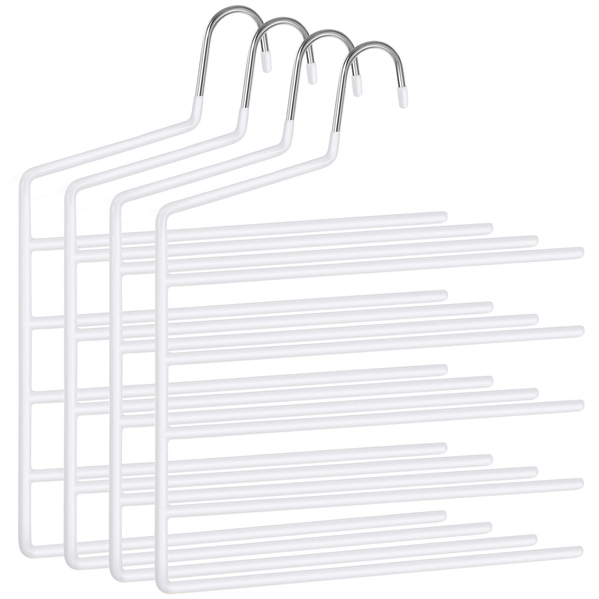 SONGMICS Trousers Hangers, 5-Bar Clothes Hangers, Set of 4, Space-Saving, Open-Ended, Non-Slip Trousers Organisers for Jeans Towels Scarves, White CRI034W02