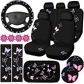 BBTO 19 Pcs Christmas Car Accessories Set Gifts for Women Include Cute Seat Covers, Steering Wheel Cover, Air Vent Clips, Cup Mats, Center Console Pad, Seat Belt Cover for Xmas Women Gifts(Butterfly)