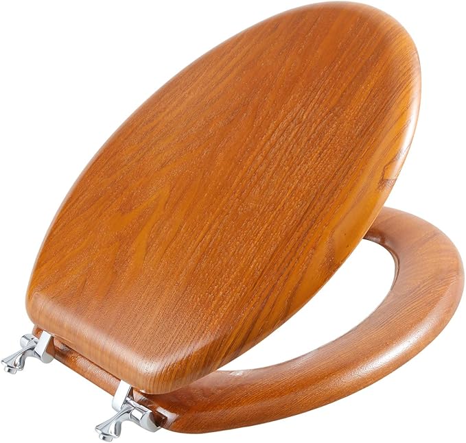 Angel Shield Durable Wood Veneer Natural Toilet Seat Metal Hinged Easy