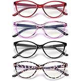 JAWSOCK 4 Pack Reading Glasses Blue Light Blocking for Women,Designer Cat Eye Frame Ladies Computer Readers,Anti Glare/UV Ray Eyeglasses 2.25