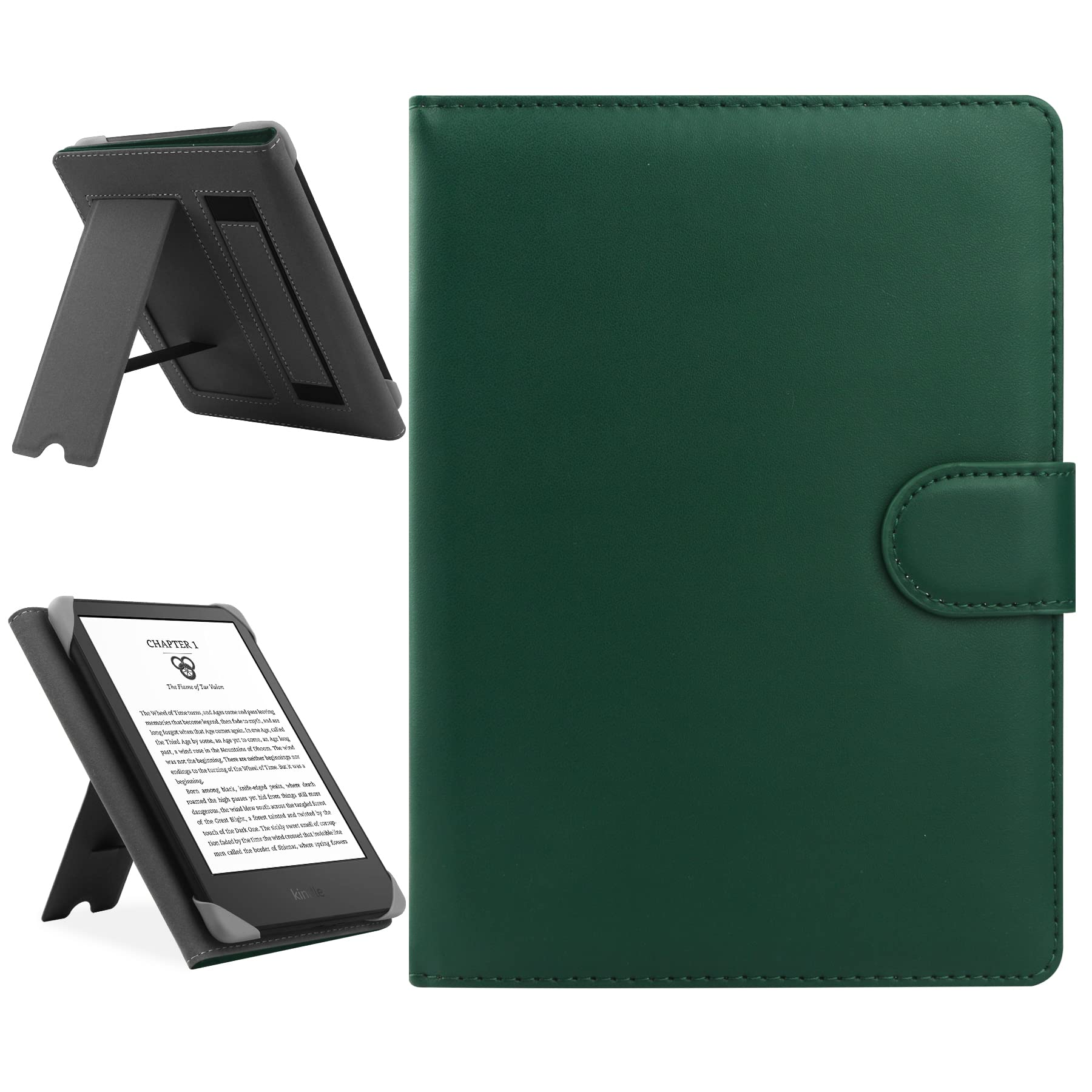 HoYiXi Universal Case Compatible with 6.8" Kindle Paperwhite/6" All-new Kindle 2022 & 2019/Kobo Clara HD/Kobo Clara 2E Leather Stand Cover for 6-6.8'' PocketBook/Tolino/Sony E-Book Reader, green