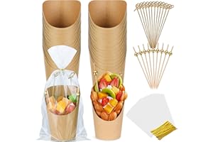 100 Sets Charcuterie Cups, Disposable Appetizer Cups, 4 oz Brown Kraft Paper Snack Boxes (100 Cups+100 Bags+200 Sticks)