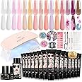 Poly Gel Nail Kit for Beginners: 15 Colors Gel Extension Nail Starter Kit with Slip Solution U V Light for Women Girls at Home DIY