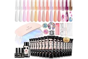 MOROVAN Poly Gel Nail Kit for Beginners: 15 Colors Gel Extension Nail Starter Kit with Slip Solution U V Light for Women Girls at Home DIY