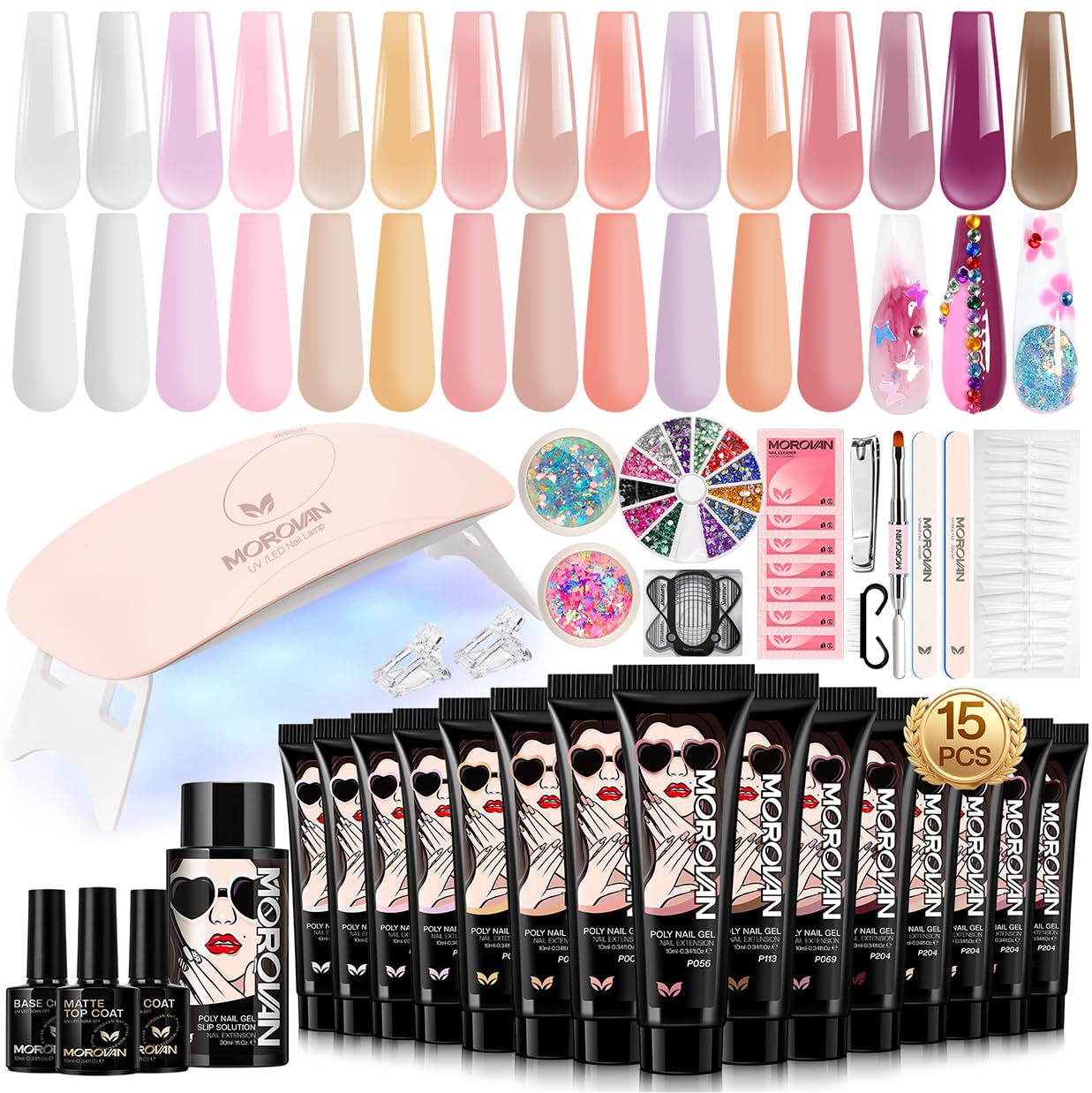 Poly Gel Nail Kit for Beginners: 15 Colors Extension Multicolor | eBay