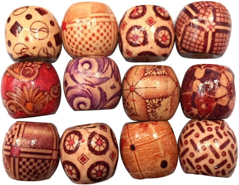 100 PCS 10mm Large Hole Painted Wooden Beads for DIY Making Bracelet Necklace Jewelry Hair Macrame Craft Project (Random Style)