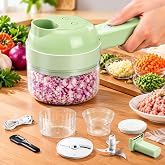 5-in-1 Food Chopper with Container, Multi-Function Vegetable Chopper. | Mini Electric Food Chopper Features Sharp Blades, Ergonomic Handle Design for Quick Chopping, Slicing and Meal Prep.