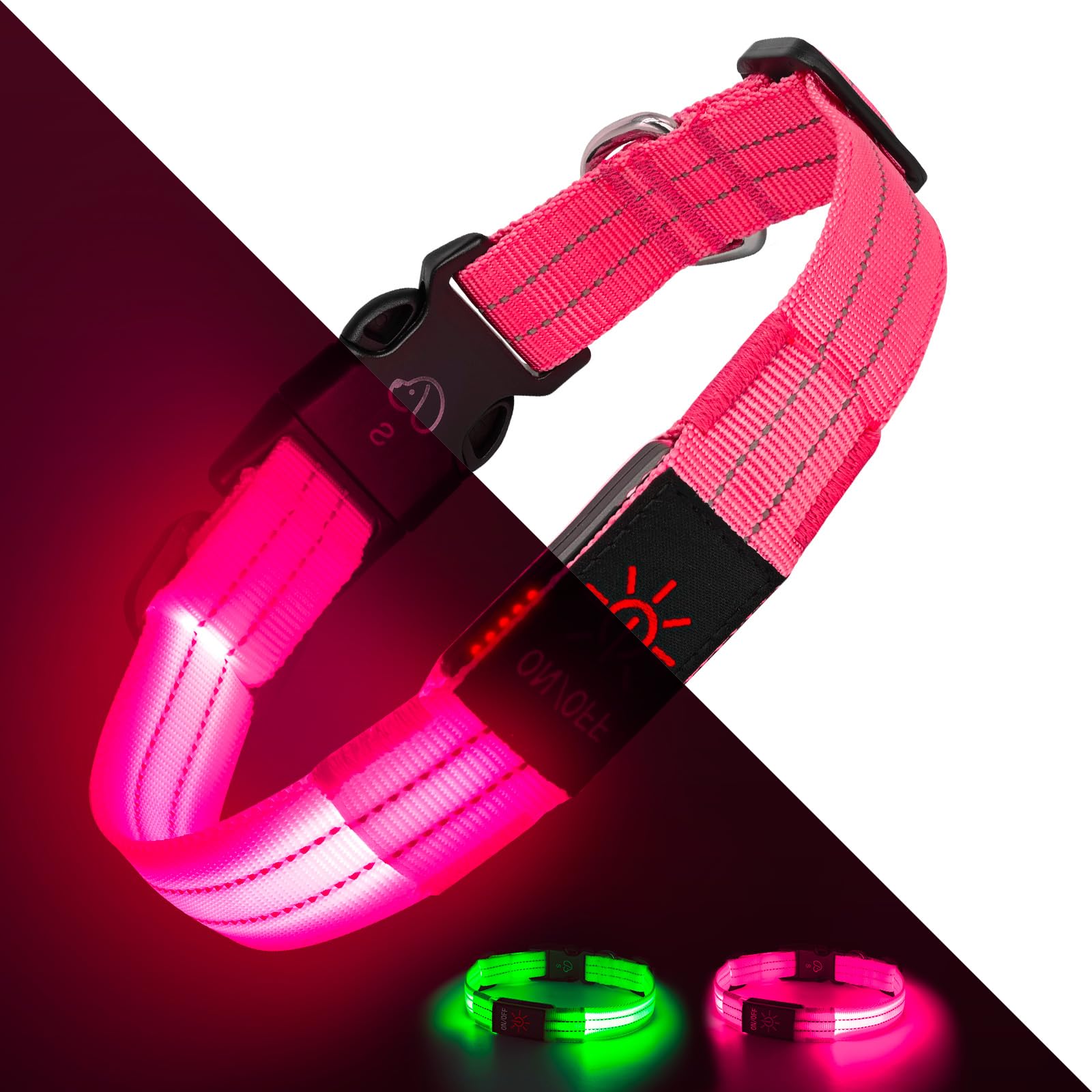 Light Up Dog Collars, LED Dog Collar Light Adjustable USB Rechargeable Super Bright Safety Light Glowing in The Dark Reflective Dog Collar for Medium Large Small Dogs