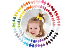 CLIPBAND 50PCS 2.4 Inches Baby Hair Ties, Toddler Hair Ties with Bows, Elastic Ponytail Holders Mini Small For Baby Girls Infants (Blue Hair Ties-B)
