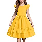 Arshiner Girls Dress Tween Boho Flutter Sleeve Tiered A Line Summer Dresses with Pockets