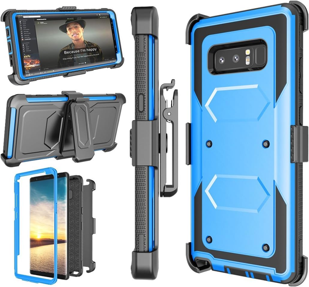 Eutekcoo Galaxy Note 8 Case, [Tshell Series] [3 in 1 Combo] Holster Belt Shockproof Absorbing Locking Swivel Defender Heavy Duty Full Body Kickstand Clip Case Cover For Samsung Galaxy Note 8-Blue