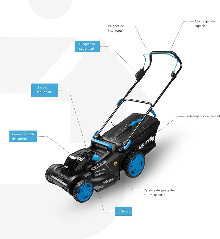 - Set cortacésped con batería 43 cm 2x18V con Taladro Atornillador 50 NM, 2X baterías de 4,0 Ah y Cargador Duo, cortacésped eléctrico sin escobillas Set Completo para jardín y Taller