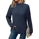 WNEEDU 2026 Women's Lightweight Mock Turtleneck Tunic Tops Long Sleeve Shirts - Comfortable Trendy Casual Shirts