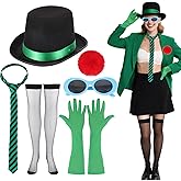 HFYZZ 6 Pcs Green Top Hat Costume include Hats Glasses Gloves Stockings Ball and Ties for Adult Halloween Cosplay Party