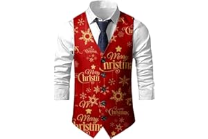 Mens Christmas Suit Vest Funny Graphic Slim Fit Button Western Waistcoat Classic Xmas Holiday Vests Suits Tuxedo