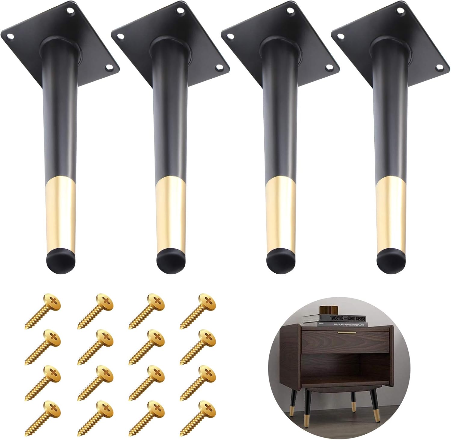 4Pcs 8 Inch Furniture Legs TV Cabinet sofa Legs QM-STVR tall sleek Tapered leg Matte black gold for table Sofa Dresser Coffee Table TV Stand Side Stool Chair Leg brass table legs Living room Furniture