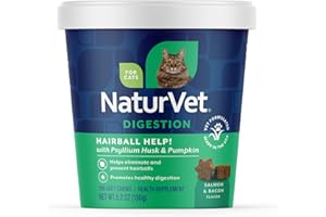 NaturVet Hairball Aid Plus Pumpkin for Cats, 100 ct Soft Chews, Made in USA