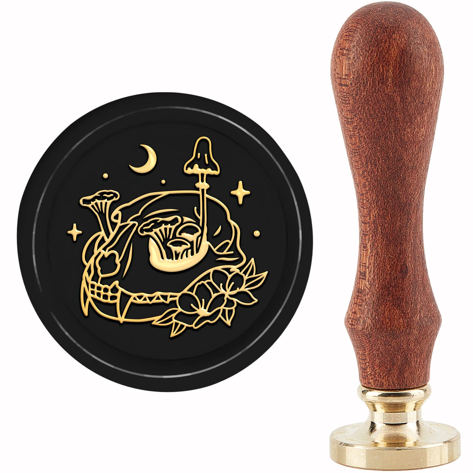 CRASPIRE Animal Bone Mushroom Wax Seal Stamp Copper 30mm Retro Detachable Sealing Stamp Brass Stamp Head with Wooden Handle for Wedding Letter Invitation Envelope Card Scrapbook Bag — image 1