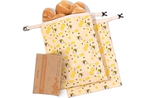 Beeswax Bread Bags for Homemade Bread & Sourdough - 2 Pack Reusable, Freezer Safe Bread Storage Bags with Natural Beeswax Lin