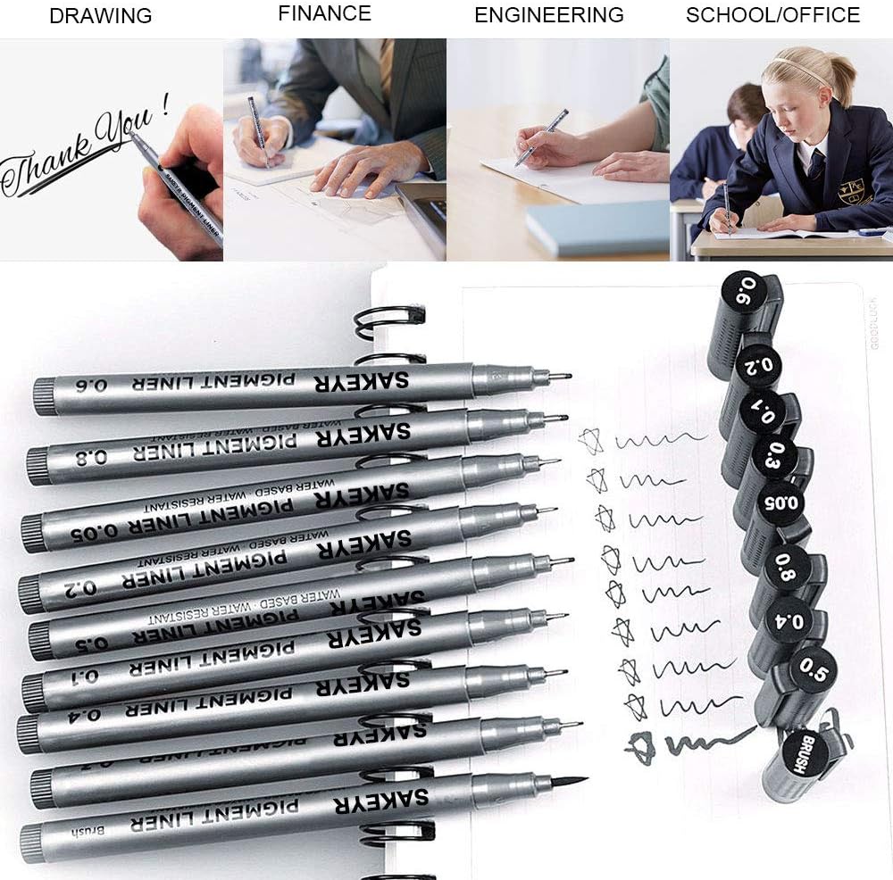 Black Fineliner Ink Pens, Micron Waterproof Sketching Drawing Pens for Documents Anime Comic Artist Illustration Fine Tip Art Micro Pens for Bullet Journaling Kids School Supplies : Office Products
