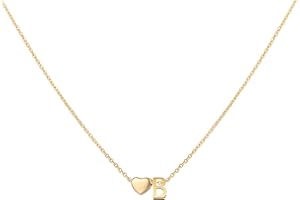 Glimmerst Initial Heart Necklace,18K Gold Plated Stainless Steel Tiny Heart Letter Necklace Personalized Monogram Name Necklace for Women