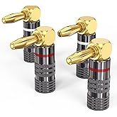 ZeniKon Right Angle Banana Plugs for Speaker Wire 2 Pairs/4 PCS, Speaker Banana Plugs 24K Gold Plated Connector for A/V Receiver, Amplifier, Surround Sound System, Banana Wall Plate, Home Theater