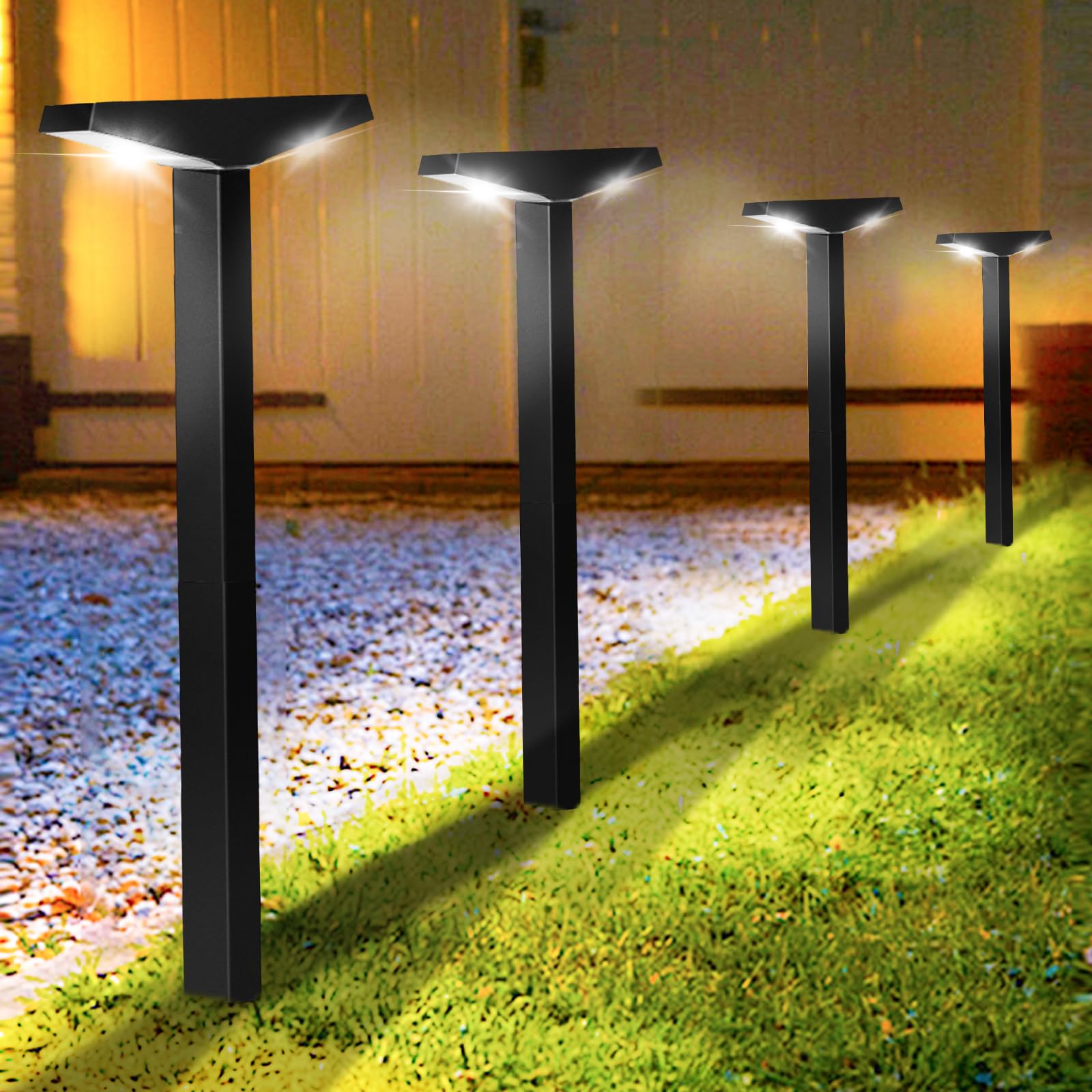Moman Solar Outdoor Garden Lights - 4 Pack Small Waterproof Stake LED Lights With Cold White Auto ON/OFF for Pathway, Patio, Lawn and Yard