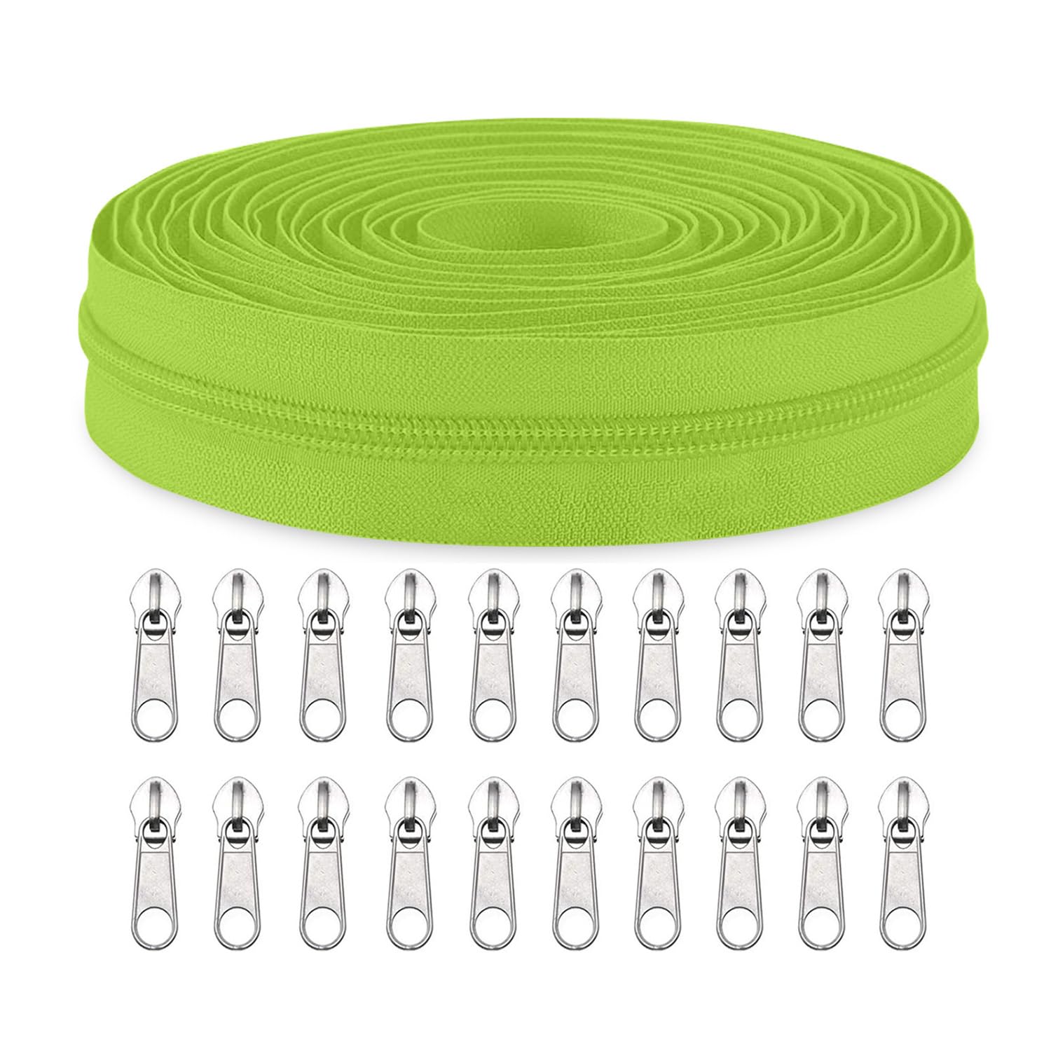 Sawoake #5 Nylon Coil Zippers by The Yard Bulk 10 Yards with 20pcs Zipper Sliders for DIY Sewing Tailor Craft Bag Garment Home Textile…(YellowGreen)