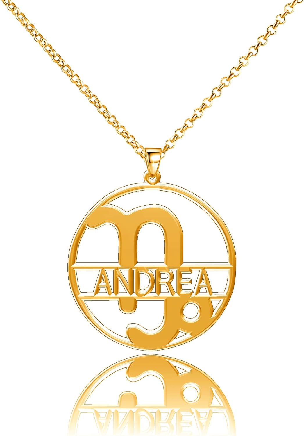 LoEnMe Jewelry Sterling Silver Zodiac Signs Capricorn Personalized 12 Constellations A Name Necklace Gift for Women Men