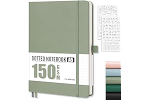 AHGXG Dotted Notebook - A5 Dot Grid Notebook, Leather Hardcover, Daily Journal 128 Pages 150 GSM Thick Acid-Free Paper, Trave