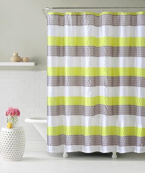 Fabric Shower Curtain Stripe Design Lime Green Gray Amazon Co