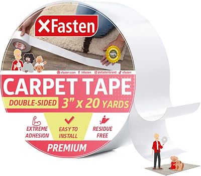 XFasten Double Sided Carpet Tape Removable 3x20 Yards