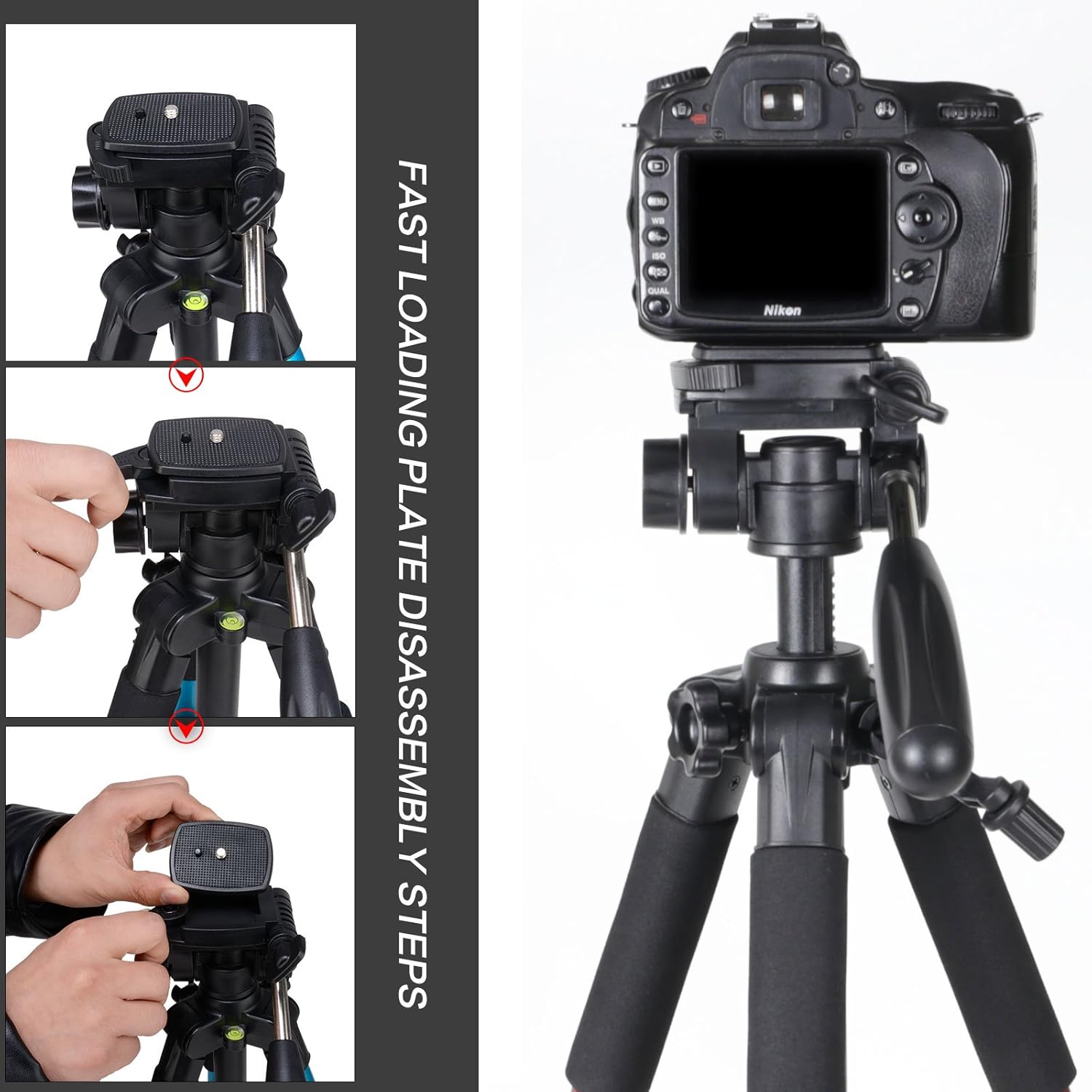 Product 55" Pan Head Aluminum Alloy Camera Tripod Lightweight for