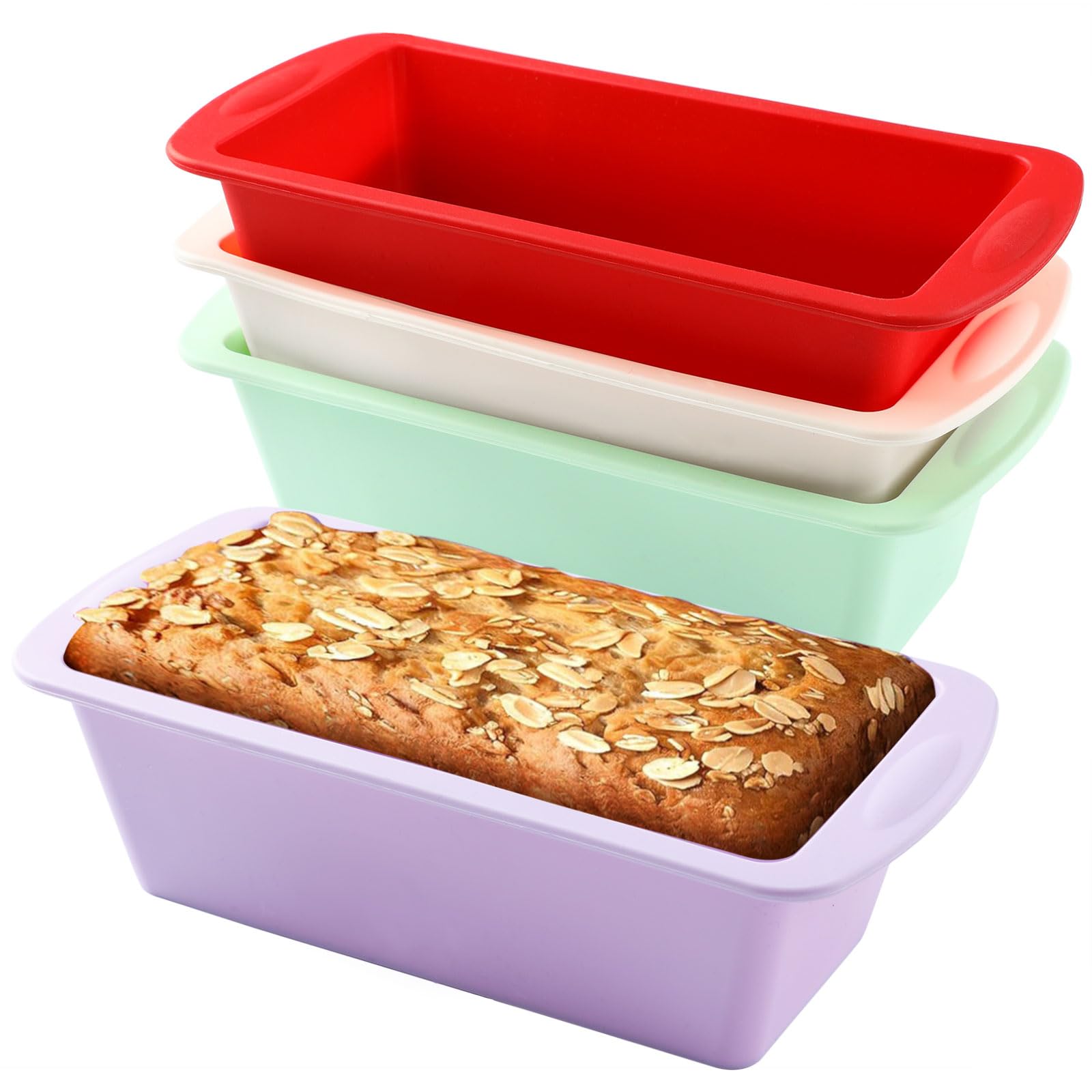Surflyee 4-Piece Silicone Loaf Tins - Rectangle Silicone Cake Tins, Non-Stick Quick Release Heat Resistant Loaf Pans for Oven, Air Fryer