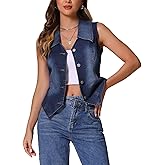Allegra K Denim Vest for Women's Sleeveless Jean Jacket Western Tops Button Down Lapel Waistcoat Vests