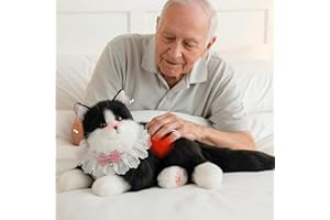 Chongker Interactive Cat Toy for Seniors, Realistic Robotic Plush Cat with Purring, Heartbeat & Voice Response, Lifelike Comp