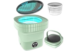 KWIWIS Portable Washing Machine, Small Washing Machine, Foldable Washer and Spin Dryer, Mini Collapsible Laundry for Travel, Small Items, Apartment, Dorm, Camping, RV, Underwears, Socks, Baby Clothes, Green