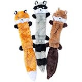 ZippyPaws - Skinny Peltz No Stuffing Squeaky Plush Dog Toy, Fox, Raccoon, and Squirrel - Large