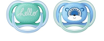 Philips Avent ultra air Schnuller 6-18 Monate SCF342/22, Doppelpack, Jungen, Bär/Hello-Schriftzug