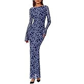 PRETTYGARDEN Women's Floral Bodycon Maxi Dress 2026 Spring Elegant Mesh Long Sleeve Formal Wedding Guest Cocktail Dresses