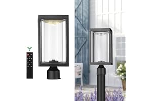 Beionxii Solar Lamp Post Light, Dusk to Dawn Outdoor Post Lights with Remote Control, 3CCT 3000K/4000K/6500K Selectable, Cast Aluminum w/Clear Glass - A291SP-1PK