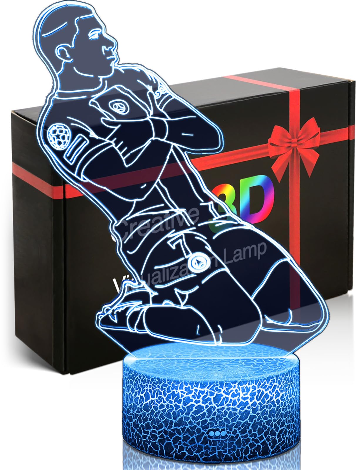 DAHEYMA Footballer Goal Celebration 3D Lamp Illusion, Arms-Crossed Kneeling Celebration, Football Decorations, 16 Colors with Remote Control Dimmable Night Light