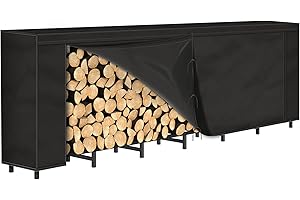 NANANARDOSO 8ft Firewood Rack with Cover, Heavy Duty Steel Construction, Weather Resistant, Adjustable Log Stacker Stand, Large Capacity, Waterproof for Wood Storage