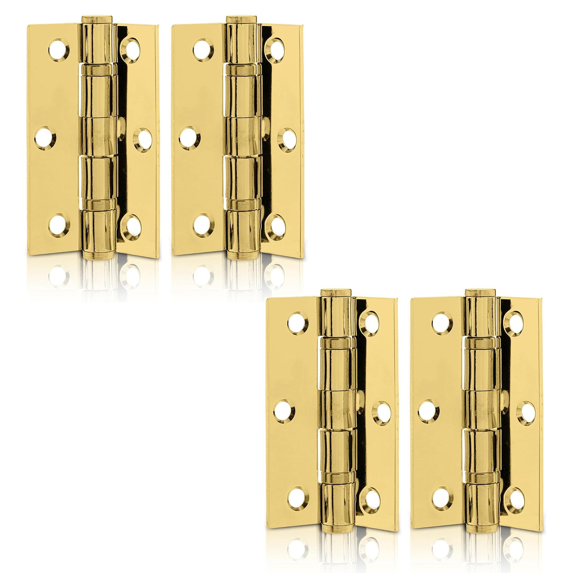 UAP 3 Inch Ball Bearing Butt Door Hinges for Internal Doors 75mm x 50mm Mild Steel Square Corner Internal 4 Pack Polished Brass Finish