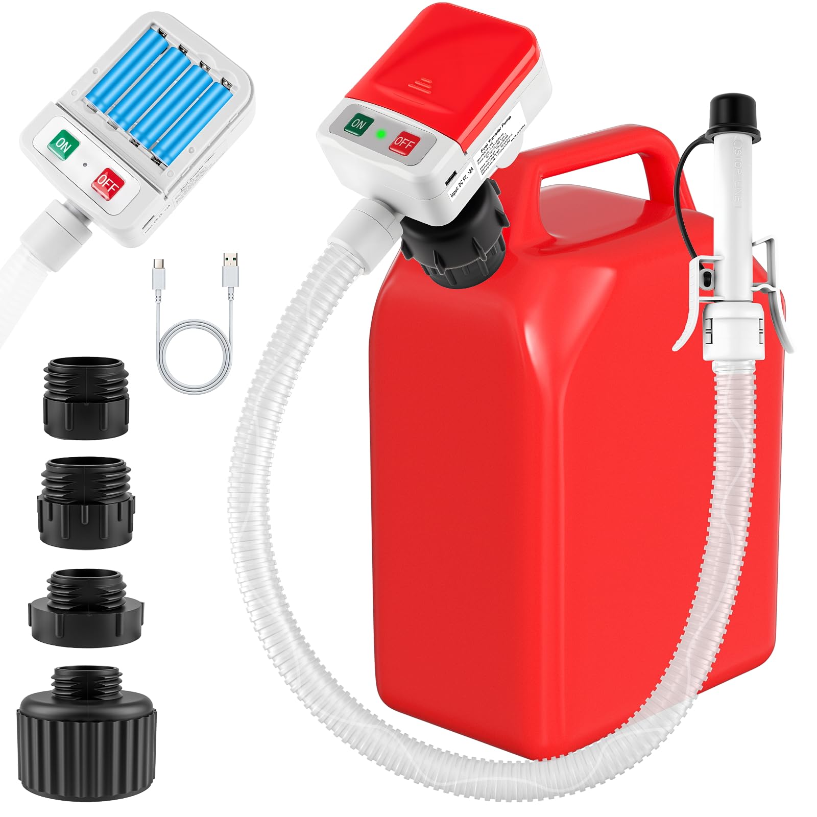 Photo 1 of Automatic Fuel Transfer Pump with Auto-Stop Sensor, 3.2 GPM, 51'' Hose, Gas Can Pump with 4 Can Adapters, Upgraded USB or Battery-Powered Portable Fuel Gas Pump for Gas Can Gasoline, Diesel, Oil