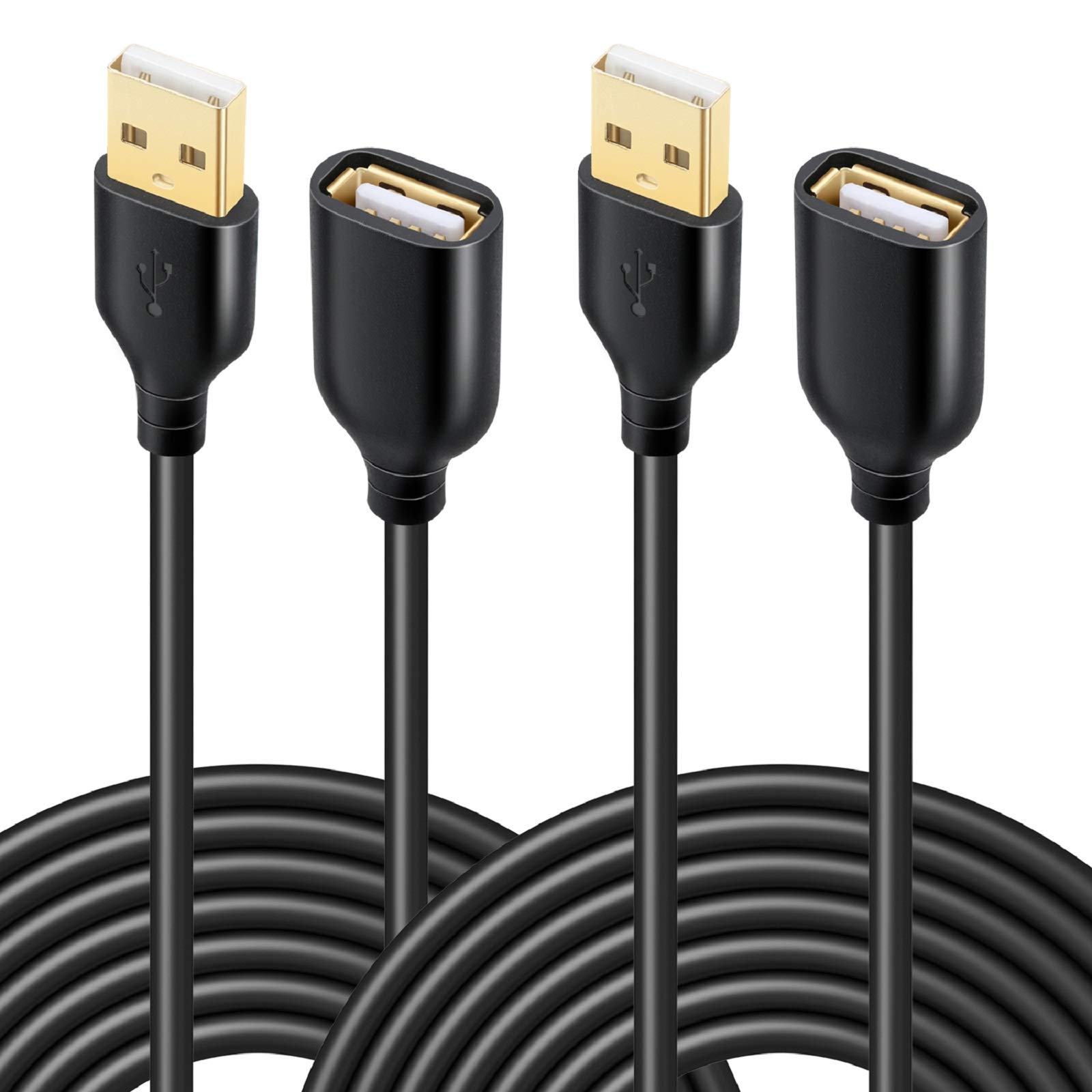USB Extension, Besgoods 2-Pack 16Ft(5 Meters) Extra Long USB Extension Cables - USB 2.0 A Male to A Female Cable for USB Flash Drive, Hard Drive, Keyboard, Mouse, Printer,Camera- Black