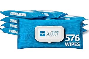 Medline ReadyFlush SELECT Flushable Wipes, 576 Wipes (48 Wipes, 12 Packs), Unscented, Biodegradable Flushable Incontinence Adult Wipes with Aloe, Hypoallergenic & pH-Balanced Personal Cleansing Cloths