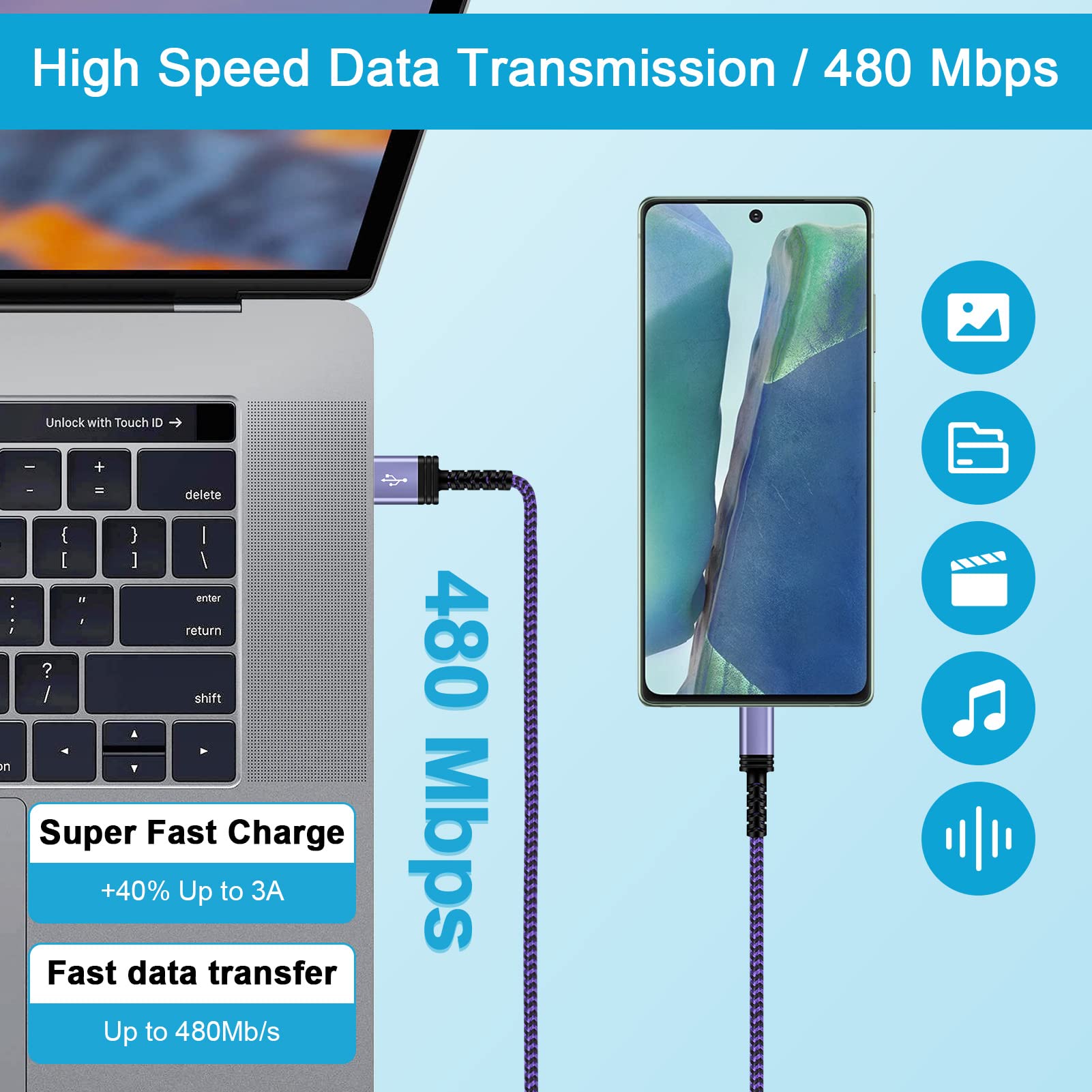 S23 USB Type C Cable Fast Charging Android Phone C Charger Cord [3 Pack,6ft] for Samsung Galaxy S23 Ultra/S23+/S22/S21/S20,Z Flip7 4,S24/S24 Ultra/S25 Ultra/S25,Power Car Cable for Moto,Google Pixel 9